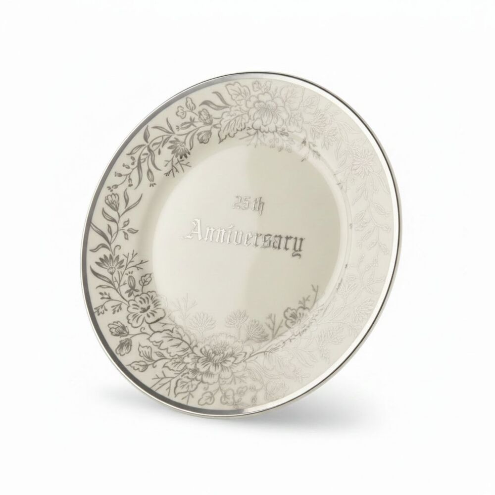 Vintage Pearl China 25th Anniversary Plate 10” Silver Design